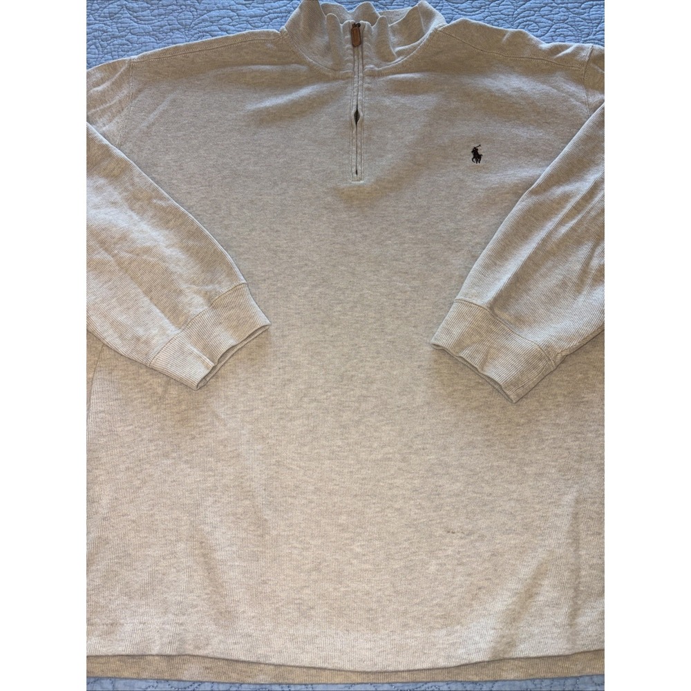 Polo Ralph Lauren Sweater Mens 2XB Beige Estate-Rib 1/4 Zip Pullover Casual Cozy